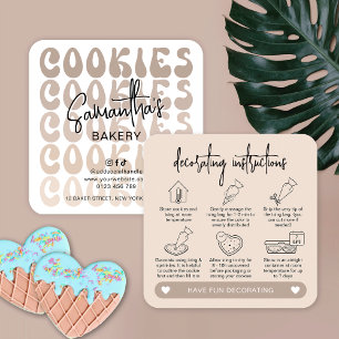 Retro Beige DIY Cookie Decorating Instructions Square Business Card