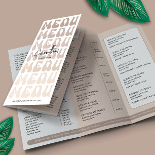 Retro Beige Groovy Lashes Salon Tri-Fold Brochure