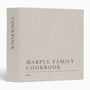 Retro Beige Linen Faux Minimalist Family Cookbook Binder