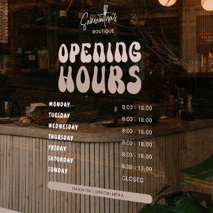 Retro Beige Trendy Beauty Salon Shop Opening Hours Window Cling