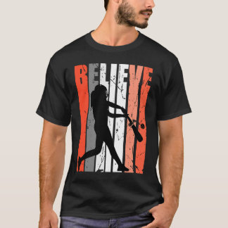 Retro Believe Baseball Softball Base Run Play Game T-Shirt