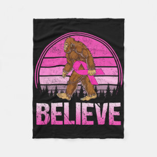 Retro Believe Breast Cancer Bigfoot And Pink Ribbo Fleece Blanket