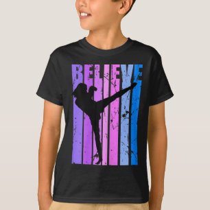 Retro Believe Motivational Kickboxing Womens Girls T-Shirt