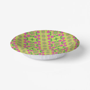 Retro Bell Flower Mandalas Green Paper Bowls Plate