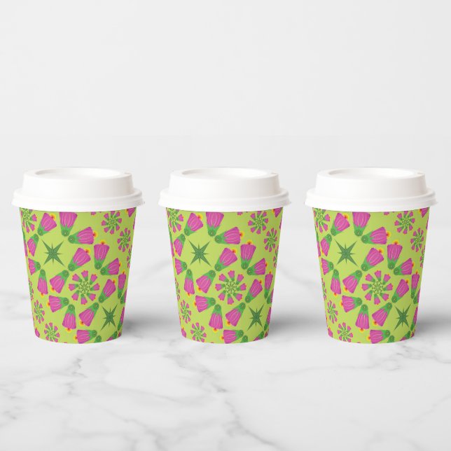 Retro Bell Flower Mandalas Green Paper Cups (Multi)