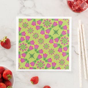 Retro Bell Flower Mandalas Green Paper Napkins
