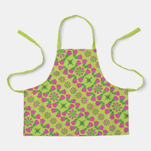 Retro Bell Flower Mandalas Green Small Apron