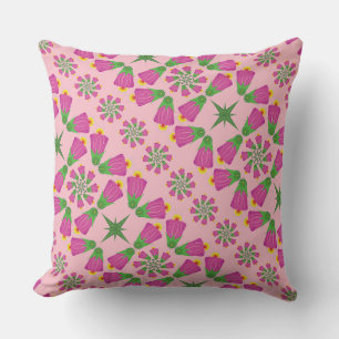 Retro Bell Flower Mandalas Pink Throw Pillow