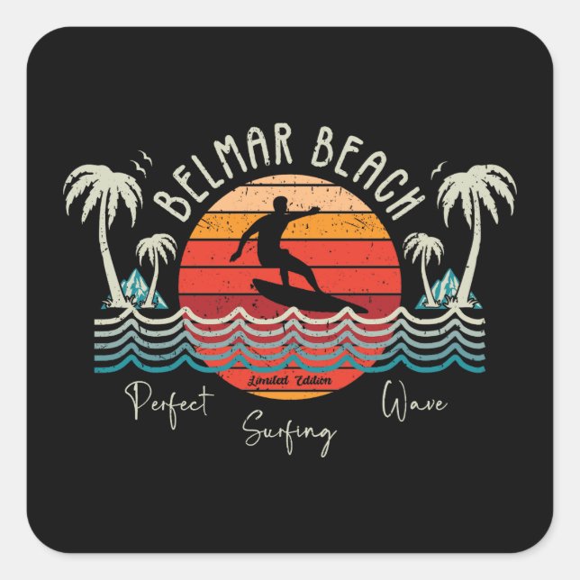 Retro Belmar Beach Square Sticker (Front)