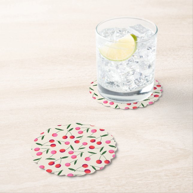 Retro Berry Cherry Party Paper Coaster (Insitu)