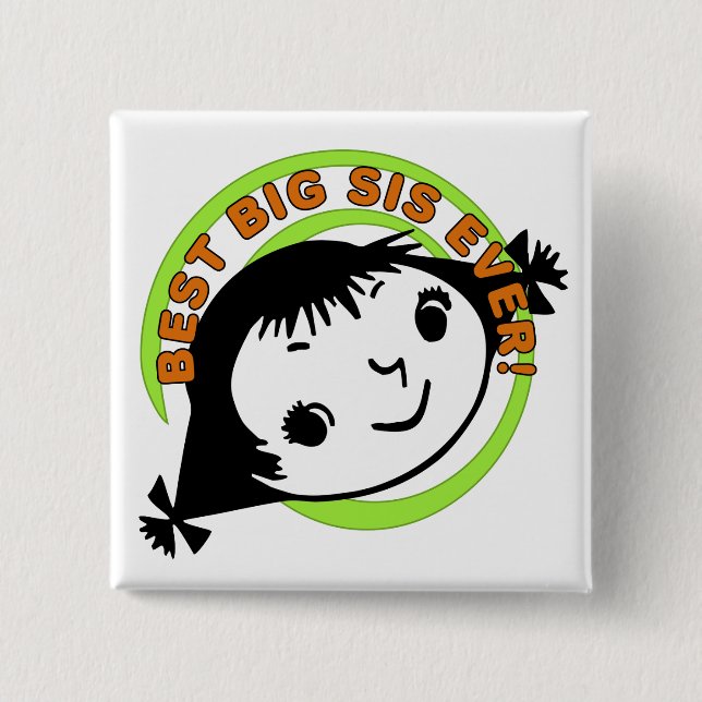Retro Best Big Sis Ever 2 Inch Square Button (Front)