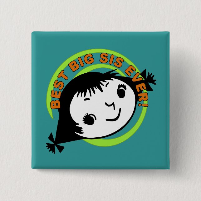Retro Best Big Sister Ever 2 Inch Square Button (Front)