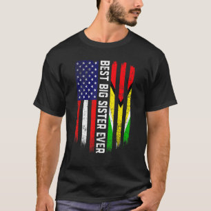 Retro Best Big Sister Ever American Guyana Flag Mo T-Shirt
