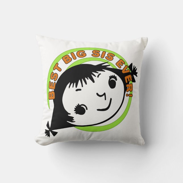 Retro Best Big Sister Ever Throw Pillow (Front)