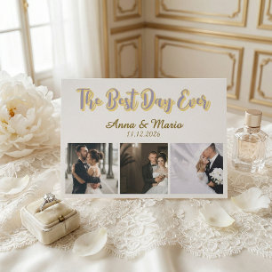 Retro Best Day Ever Photo Collage Wedding Thank You Card