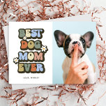 Retro Best Dog Mom Birthday Mothers Day Card<br><div class="desc">Treat a dog owner to this cool retro pet mothers day card featuring the saying 'BEST DOG MOM EVER' in a multi-colour vintage 60s font, bold white flowers, a photo of their cute dog, and the pets name. This personalized greeting card would be perfect for mothers day or for someones...</div>