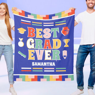 Retro Best Grad Ever Blue Graduation Fleece Blanket