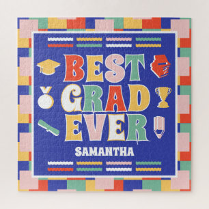 Retro Best Grad Ever Blue Graduation Jigsaw Puzzle