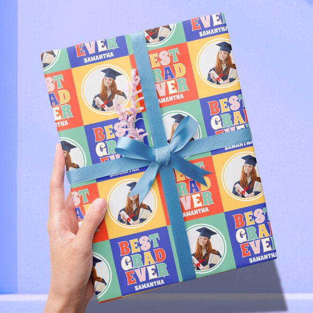 Retro Best Grad Ever Photo Graduation Wrapping Paper (Creator Uploaded)