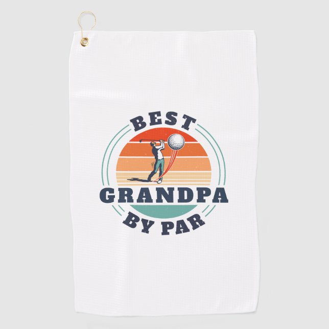 Retro Best Grandpa By Par Custom Fathers Day Golf Towel (Front)