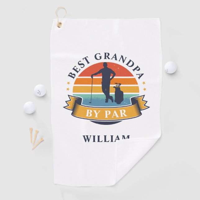 Retro Best Grandpa By Par Personalized Golfer Golf Towel (InSitu)