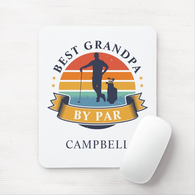 Retro Best Grandpa By Par Personalized Golfer Pop Mouse Pad (With Mouse)