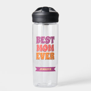 Retro Best Mom Ever Custom Name Purple Pink Orange Water Bottle