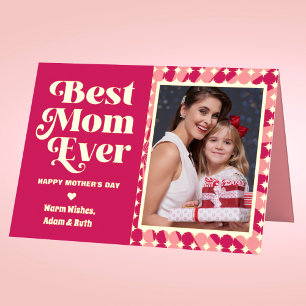 Retro Best Mom Ever Personalized Photo Mothers Day Foil Greeting Card