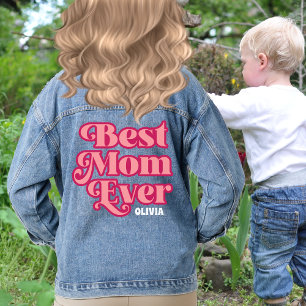 Retro Best Mom Ever Pink Groovy Mother's Day Gift Denim Jacket