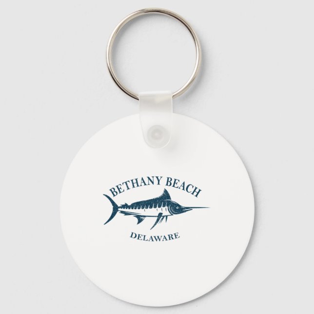 Retro Bethany Beach Delaware Vintage Fishing Boati Keychain (Front)