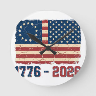 Retro Betsy Ross & 50-Star Flag 2026 Semiquincente Round Clock