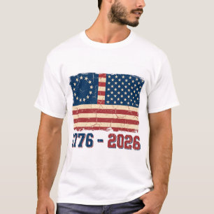 Retro Betsy Ross & 50-Star Flag 2026 Semiquincente T-Shirt