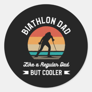 Retro Biathlon Dad Like A Regular Dad But Cooler B Classic Round Sticker