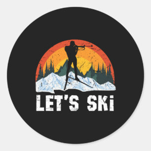 Retro Biathlon Winter Sports Let's Ski Snowboard M Classic Round Sticker
