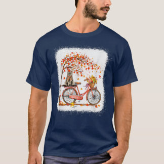 Retro Bicycle Cat Autumn Leaves Fall Thanksgiving  T-Shirt