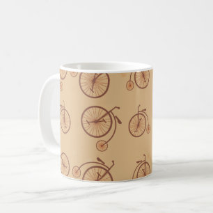 Retro Bicycle Pattern in Brown Tones  Coffee Mug