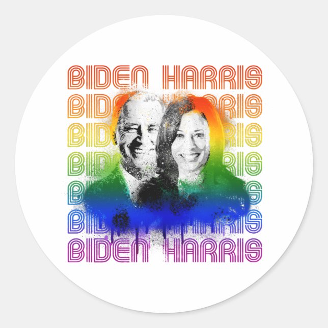 Retro Biden Harris Pride Classic Round Sticker (Front)
