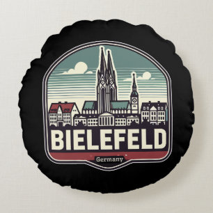 Retro Bielefeld Skyline Round Pillow