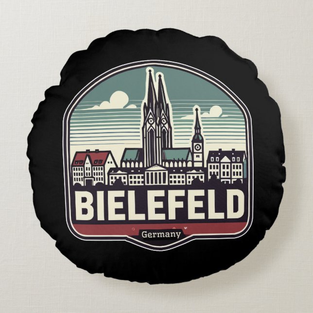 Retro Bielefeld Skyline  Round Pillow (Front)