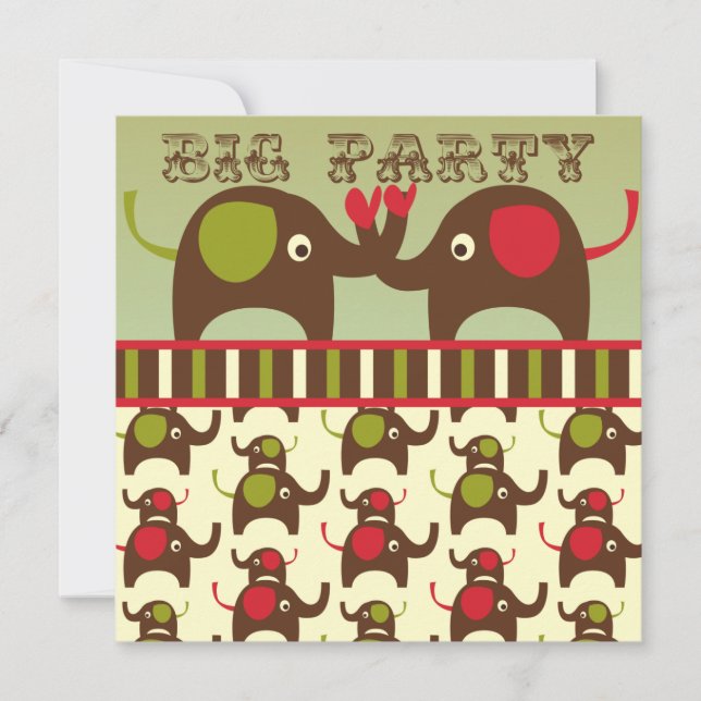 Retro Big Party Elephants Invitations (Front)