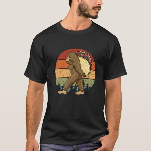 Retro Bigfoot Carrying Taco Mexican Sasquatch Cinc T-Shirt (Front)
