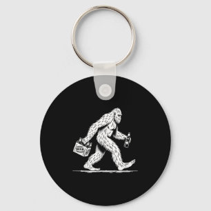 Retro Bigfoot Drinking Beer – Funny Sasquatch  Keychain