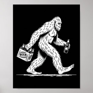 Retro Bigfoot Drinking Beer – Funny Sasquatch Poster
