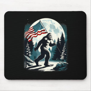 Retro Bigfoot Sasquatch Full Moon Patriotic Americ Mouse Pad
