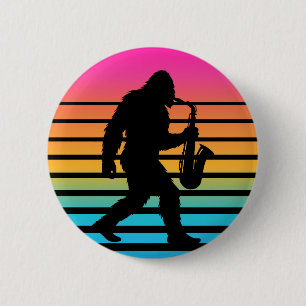 Retro Bigfoot Saxophone Sunset 2 Inch Round Button