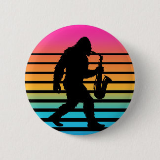 Retro Bigfoot Saxophone Sunset 2 Inch Round Button