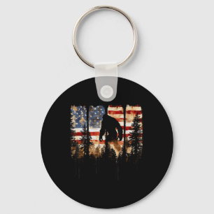 Retro Bigfoot Usa American Flag Independence Day 4 Keychain
