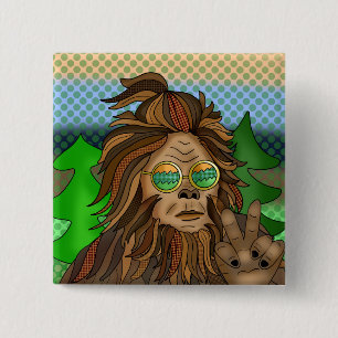 Retro Bigfoot   Vintage Colours Sasquatch Pop Art 2 Inch Square Button