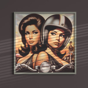 Retro Biker Girls Poster