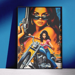 Retro Biker Girls Poster